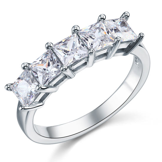 Princess Cut  Five Stone 1.25 Ct Solid 925 Sterling Silver Bridal Wedding Band Ring Jewelry