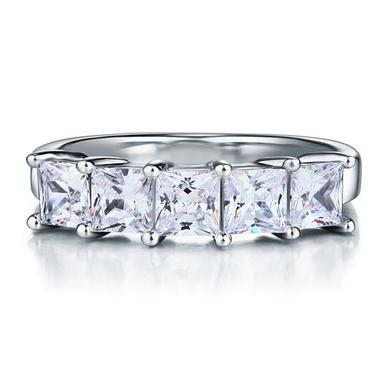 Princess Cut  Five Stone 1.25 Ct Solid 925 Sterling Silver Bridal Wedding Band Ring Jewelry