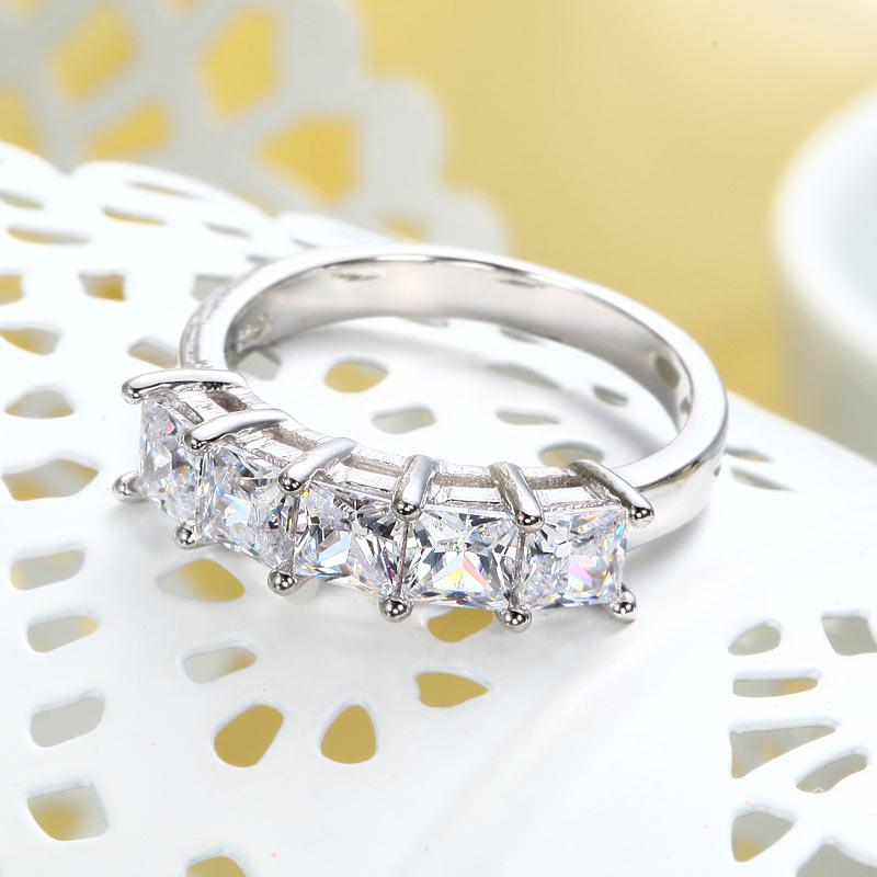 Princess Cut  Five Stone 1.25 Ct Solid 925 Sterling Silver Bridal Wedding Band Ring Jewelry
