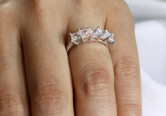 Princess Cut  Five Stone 1.25 Ct Solid 925 Sterling Silver Bridal Wedding Band Ring Jewelry