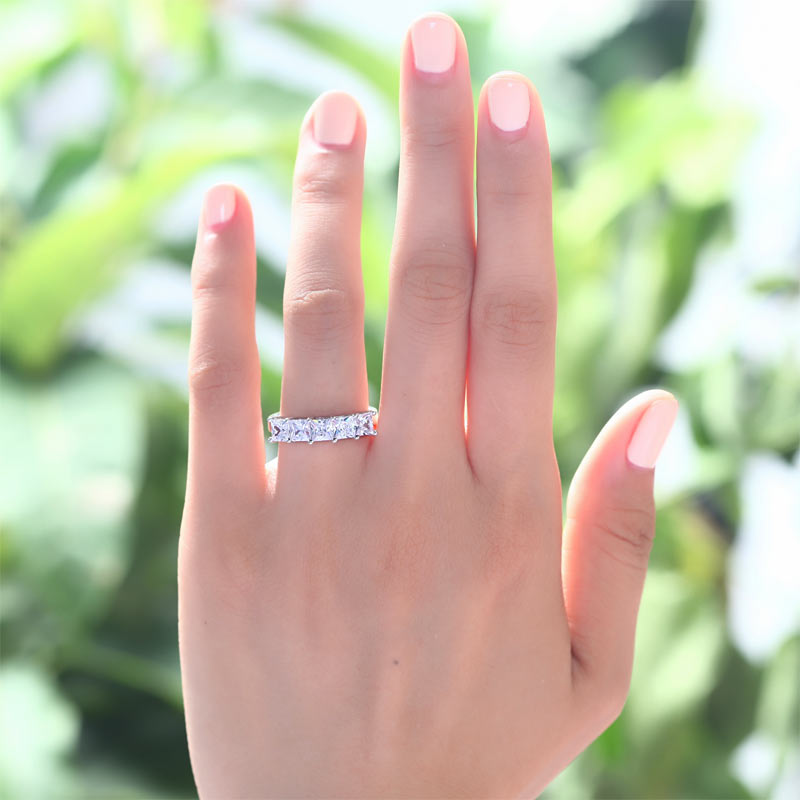 Princess Cut  Five Stone 1.25 Ct Solid 925 Sterling Silver Bridal Wedding Band Ring Jewelry
