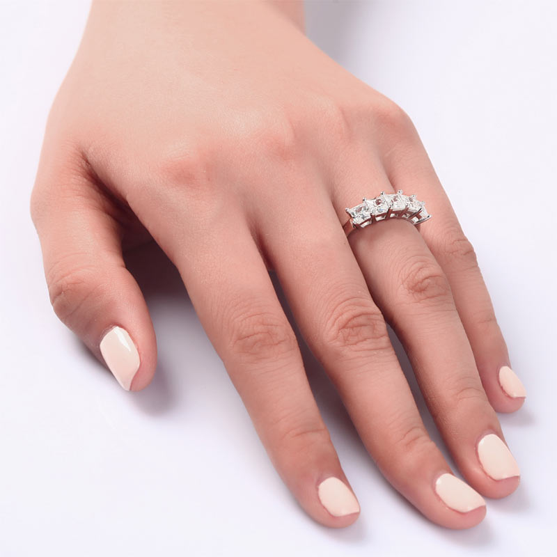 Princess Cut  Five Stone 1.25 Ct Solid 925 Sterling Silver Bridal Wedding Band Ring Jewelry