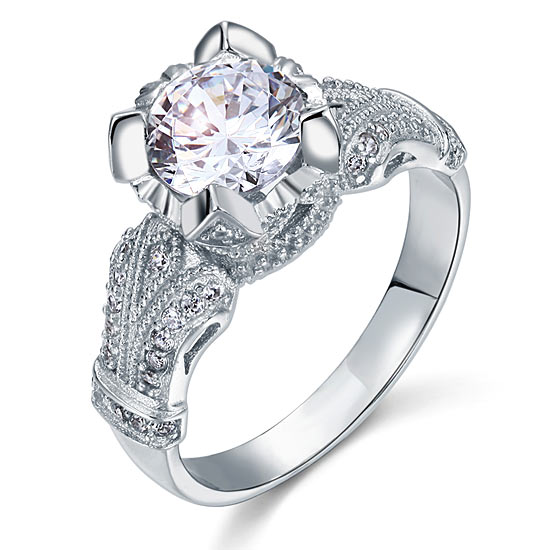 Vintage Victorian Style 2 Carat Simulated Diamond Solid 925 Sterling Silver Wedding Engagement Ring