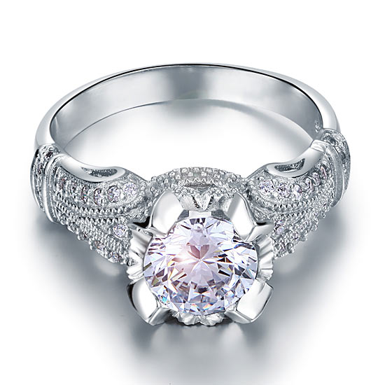 Vintage Victorian Style 2 Carat Simulated Diamond Solid 925 Sterling Silver Wedding Engagement Ring