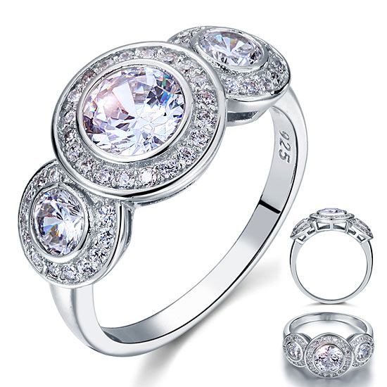 Art Deco 2.5 Carat Simulated Diamond Solid 925 Sterling Silver Wedding Engagement Ring