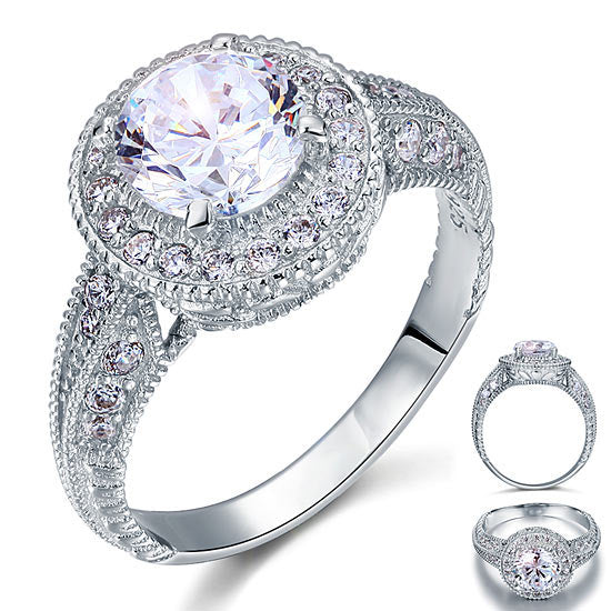 Vintage Style 2 Carat Simulated Diamond Solid 925 Sterling Silver Wedding Engagement Ring