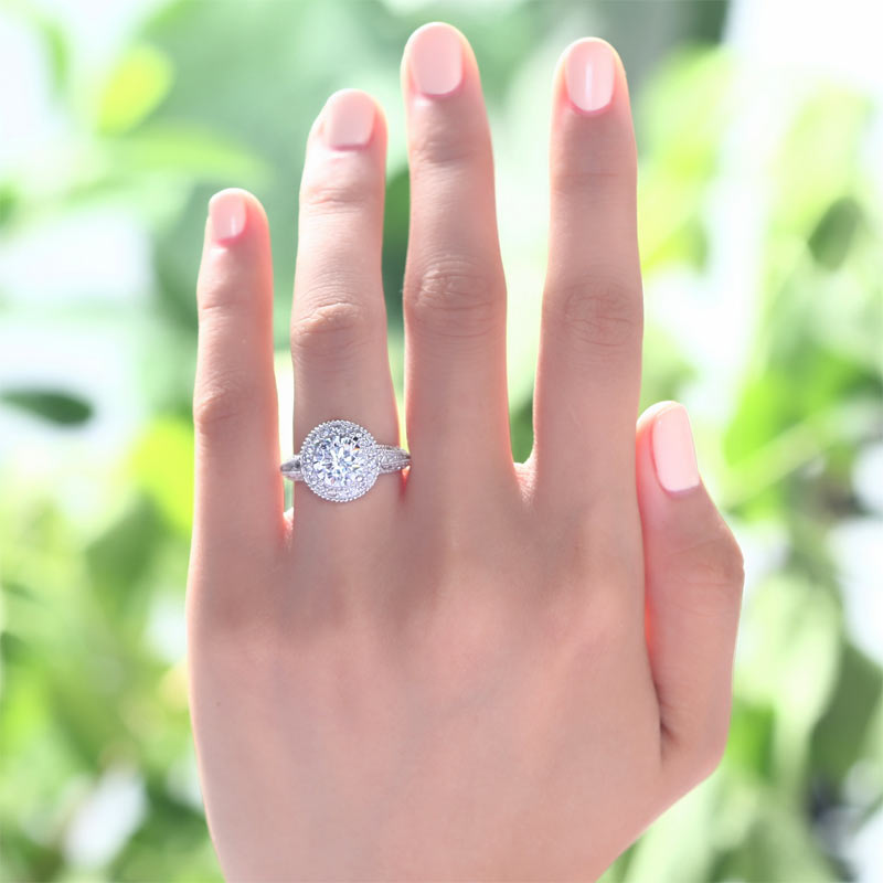 Vintage Style 2 Carat Simulated Diamond Solid 925 Sterling Silver Wedding Engagement Ring