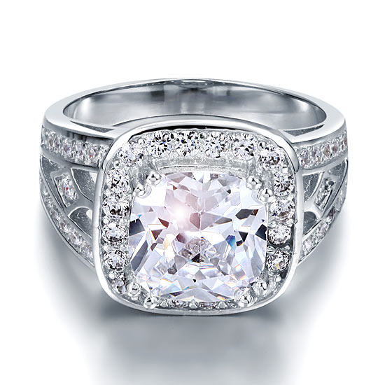 Art Deco Vintage Style 4 Carat Cushion Simulated Diamond Solid 925 Sterling Silver Wedding Engagement Ring