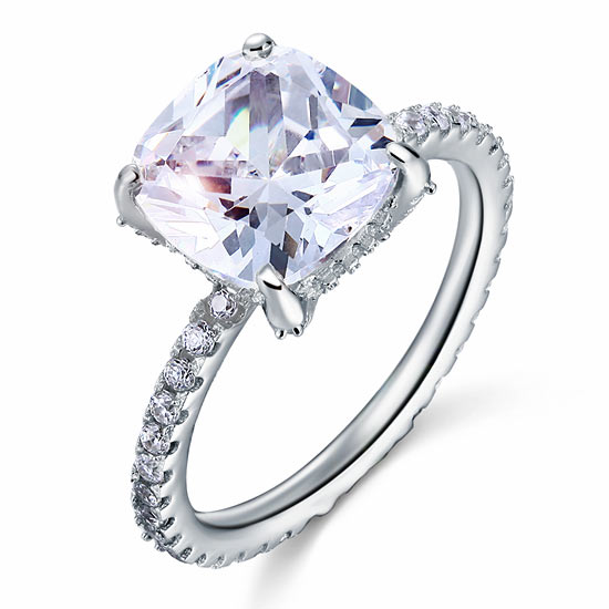 5 Carat Cushion Cut Simulated Diamond Solid 925 Sterling Silver Wedding Engagement Promise Ring Jewelry