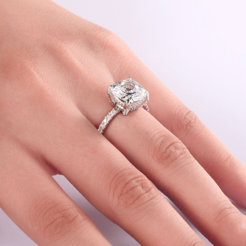 5 Carat Cushion Cut Simulated Diamond Solid 925 Sterling Silver Wedding Engagement Promise Ring Jewelry