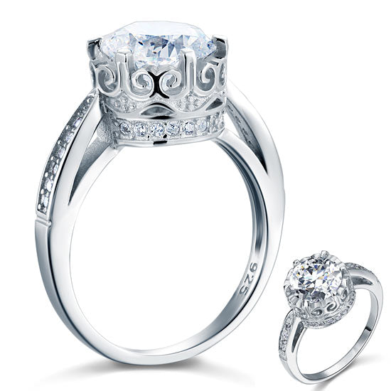 Vintage Style 2.5 Ct Solid 925 Sterling Silver Wedding Engagement Ring Jewelry