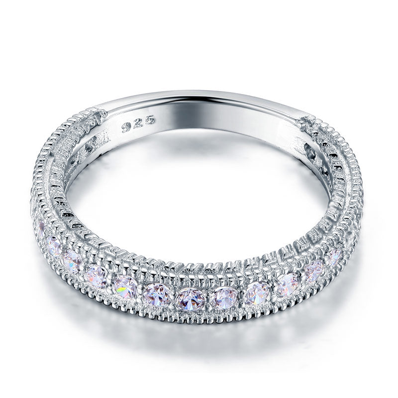 Vintage Style Art Deco Simulated Diamond Solid Sterling 925 Silver Band Wedding Eternity Ring