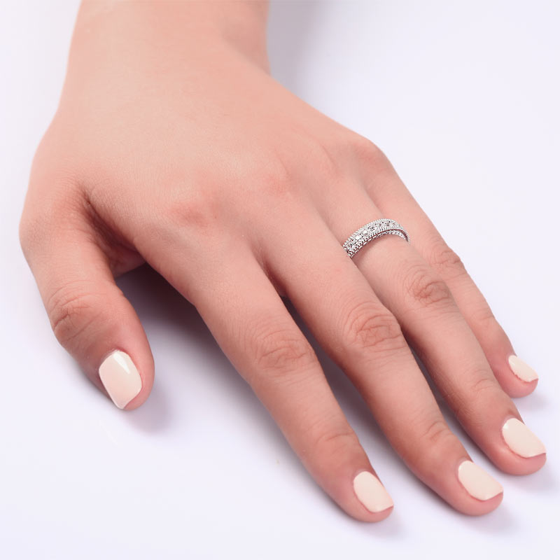Vintage Style Art Deco Simulated Diamond Solid Sterling 925 Silver Band Wedding Eternity Ring