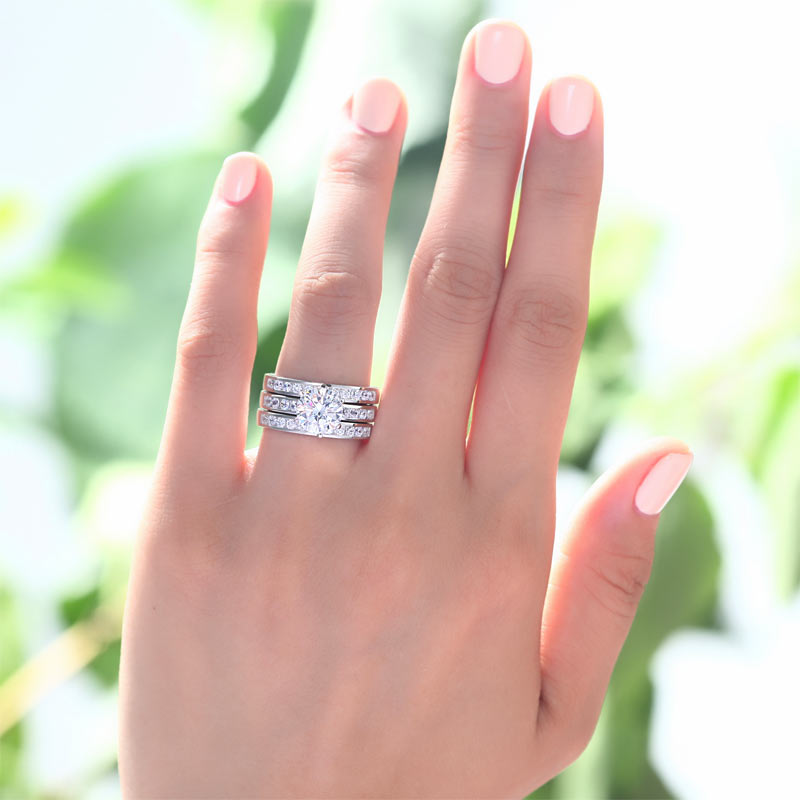 2 Ct Simulated Diamond 925 Sterling Silver Wedding Engagement Ring Set 3-Pcs