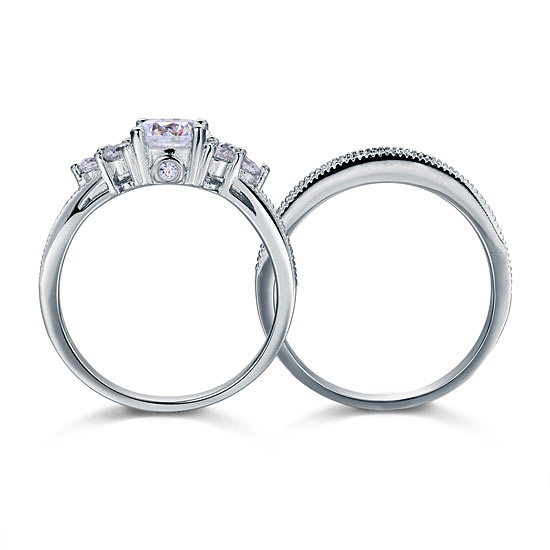 Vintage Style 1 Carat Simulated Diamond Solid Sterling 925 Silver 2-Pc Wedding Engagement Ring Set