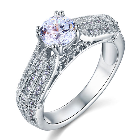 Vintage Style 1 Carat Simulated Diamond Solid 925 Sterling Silver Bridal Wedding Engagement Ring Jewelry