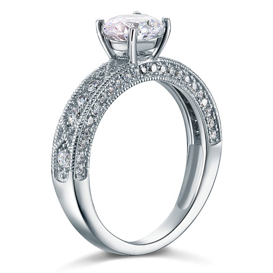 Vintage Style 1.25 Carat Simulated Diamond Solid 925 Sterling Silver Bridal Wedding Engagement Ring Jewelry