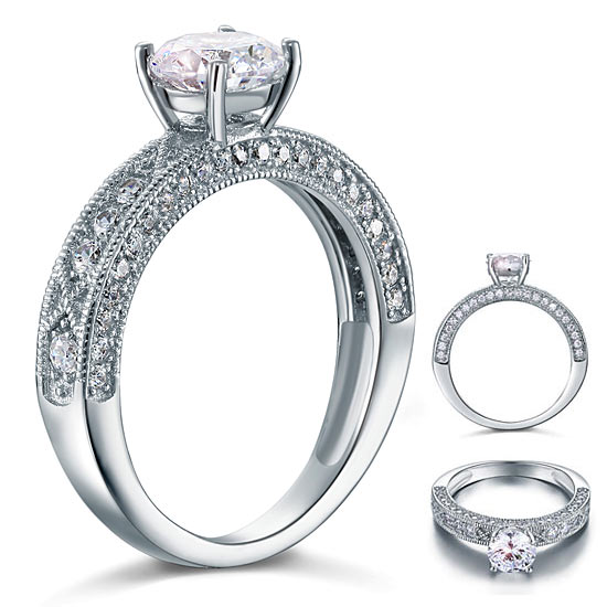 Vintage Style 1.25 Carat Simulated Diamond Solid 925 Sterling Silver Bridal Wedding Engagement Ring Jewelry