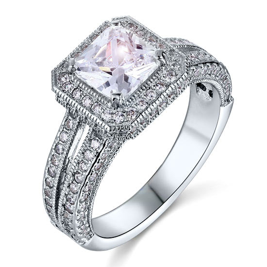 Vintage Style 1.5 Carat Simulated Diamond Solid 925 Sterling Silver Bridal Wedding Engagement Ring