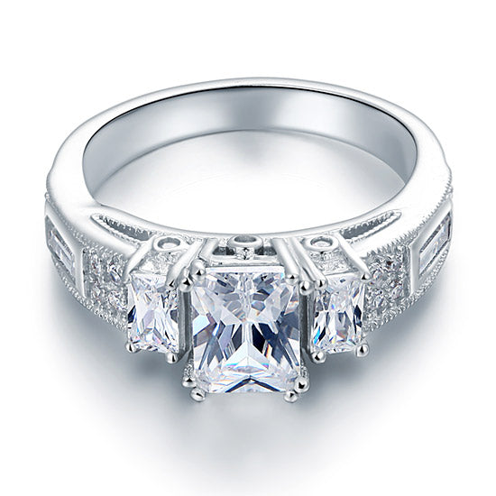 Simulated Diamond 925 Sterling Silver Ring Vintage Style