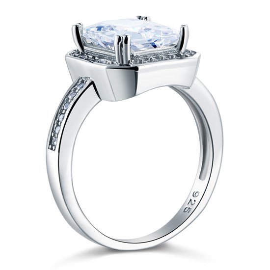 4 Carat Rectangle Solid 925 Sterling Silver Wedding Engagement Ring Jewelry