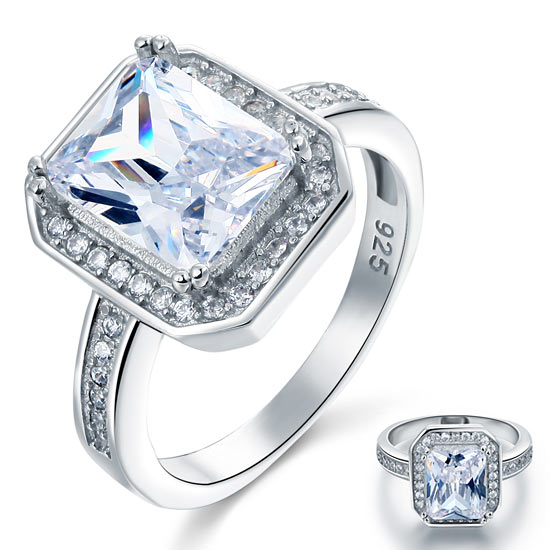 4 Carat Rectangle Solid 925 Sterling Silver Wedding Engagement Ring Jewelry