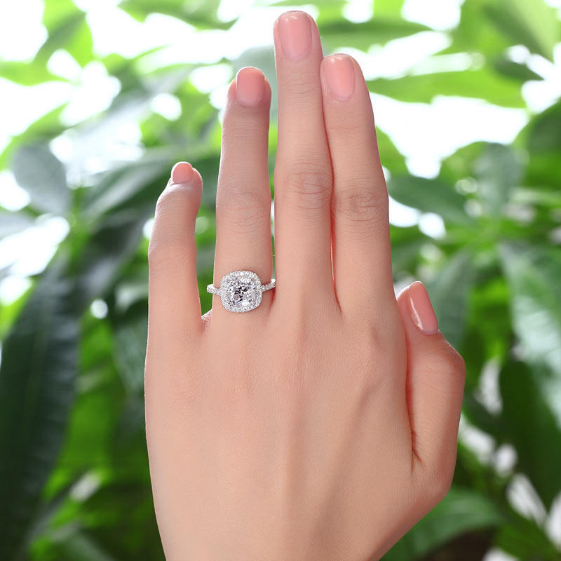 Solid 925 Sterling Silver Bridal Wedding Anniversary Engagement Ring 3 Carat Cushion Cut