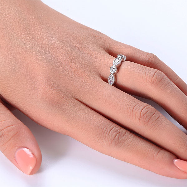 Marquise Solid 925 Sterling Silver Ring Eternity Band Wedding Jewelry
