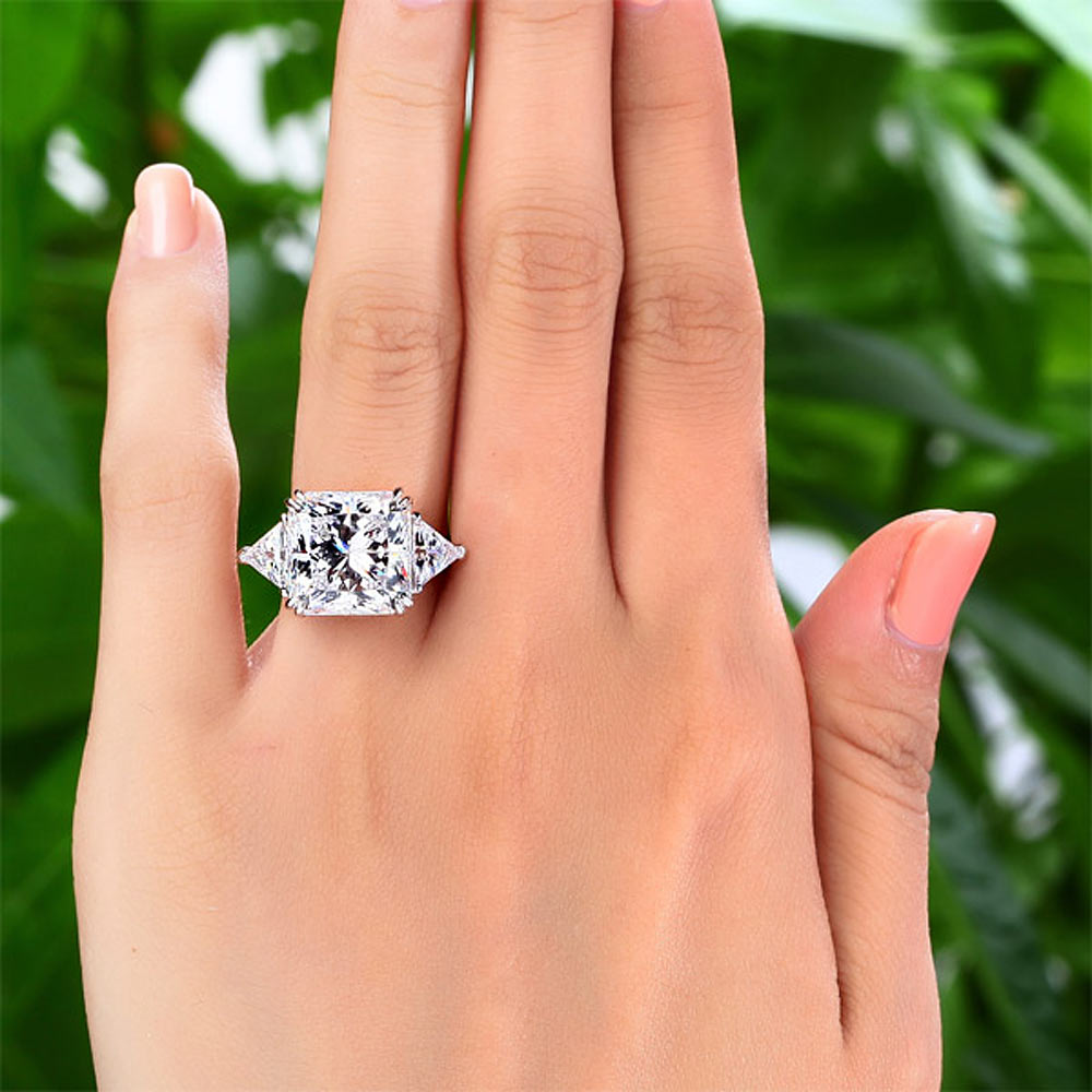 Solid 925 Sterling Silver Three-Stone Luxury Ring Anniversary 8 Carat Simulated Diamond
