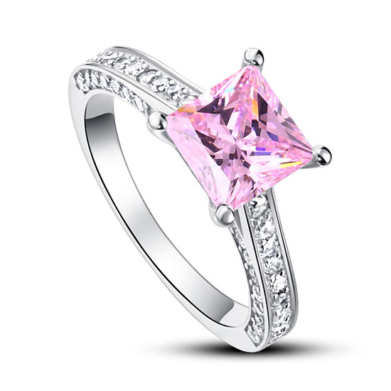 1.5 Carat Princess Cut Fancy Pink Simulated Diamond 925 Sterling Silver Wedding Engagement Ring