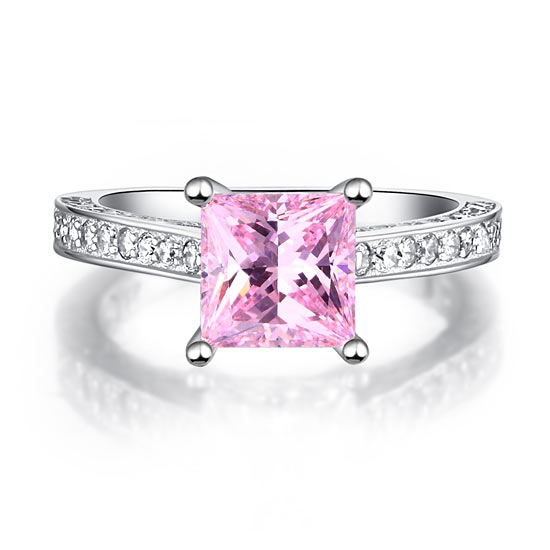 1.5 Carat Princess Cut Fancy Pink Simulated Diamond 925 Sterling Silver Wedding Engagement Ring
