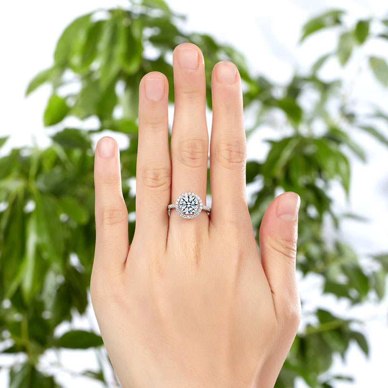 925 Sterling Silver Wedding Engagement Halo Ring 2 Carat Simulated Diamond