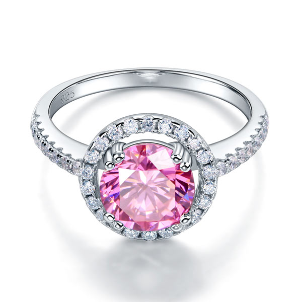925 Sterling Silver Wedding Engagement Halo Ring 2 Carat Fancy Pink Simulated Diamond