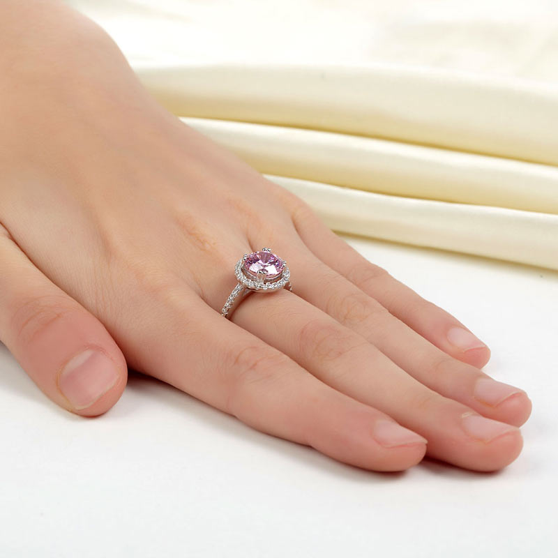 925 Sterling Silver Wedding Engagement Halo Ring 2 Carat Fancy Pink Simulated Diamond