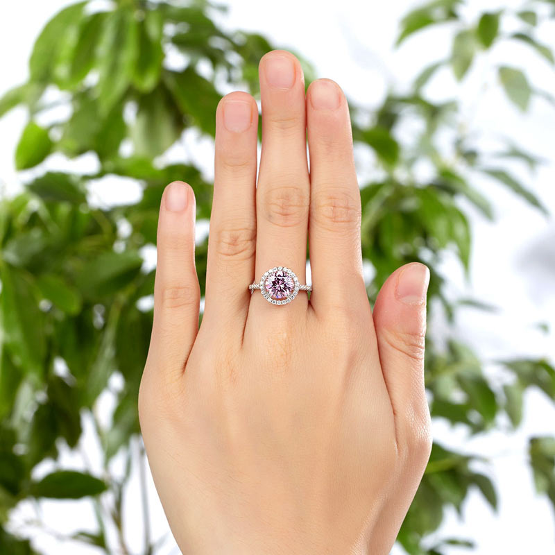 925 Sterling Silver Wedding Engagement Halo Ring 2 Carat Fancy Pink Simulated Diamond