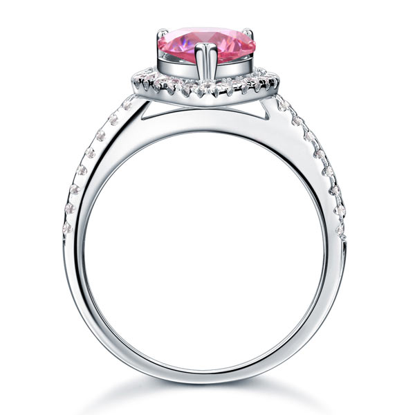 Sterling 925 Silver Wedding Engagement Ring Pear Fancy Pink Simulated Diamond Jewelry