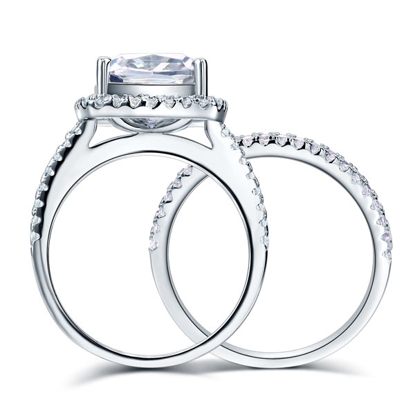 925 Sterling Silver 2 Pcs Wedding Engagement Ring Set 5 Ct Simulated Diamond