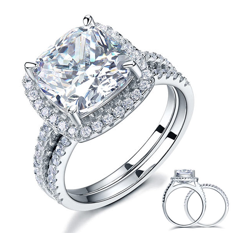925 Sterling Silver 2 Pcs Wedding Engagement Ring Set 5 Ct Simulated Diamond