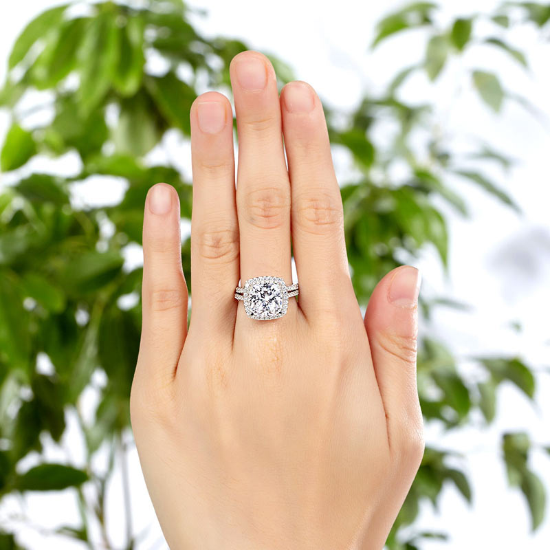 925 Sterling Silver 2 Pcs Wedding Engagement Ring Set 5 Ct Simulated Diamond