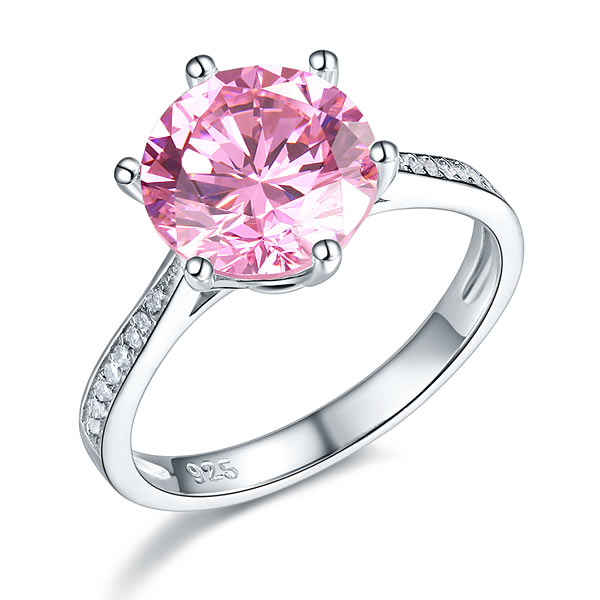 925 Sterling Silver Wedding Engagement Ring 3 Carat Pink Simulated Diamond