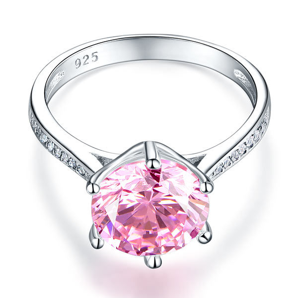 925 Sterling Silver Wedding Engagement Ring 3 Carat Pink Simulated Diamond