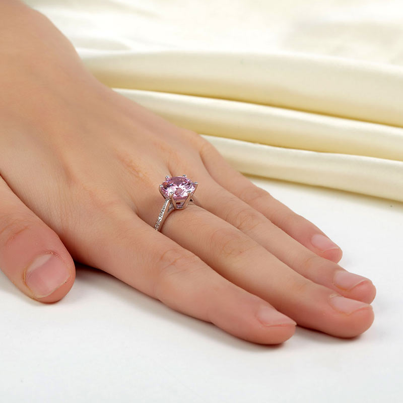 925 Sterling Silver Wedding Engagement Ring 3 Carat Pink Simulated Diamond