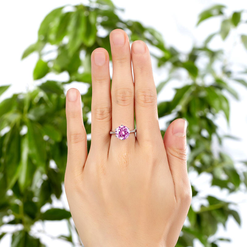 925 Sterling Silver Wedding Engagement Ring 3 Carat Pink Simulated Diamond