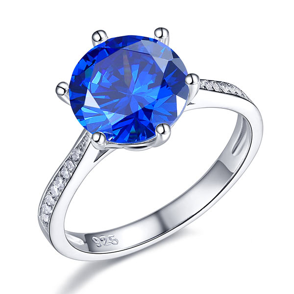 925 Sterling Silver Wedding Engagement Ring 3 Carat Blue Simulated Diamond Jewelry
