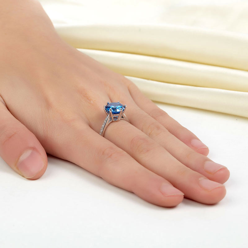 925 Sterling Silver Wedding Engagement Ring 3 Carat Blue Simulated Diamond Jewelry