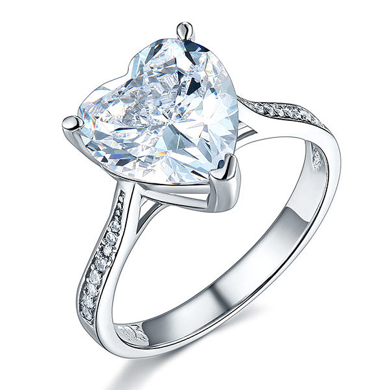 925 Sterling Silver Bridal Engagement Ring 3.5 Carat Heart Simulated Diamond Jewelry