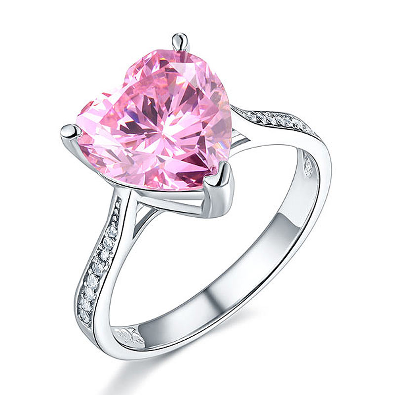 925 Sterling Silver Bridal Engagement Ring 3.5 Carat Heart Pink Simulated Diamond Jewelry