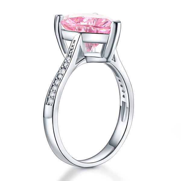 925 Sterling Silver Bridal Engagement Ring 3.5 Carat Heart Pink Simulated Diamond Jewelry