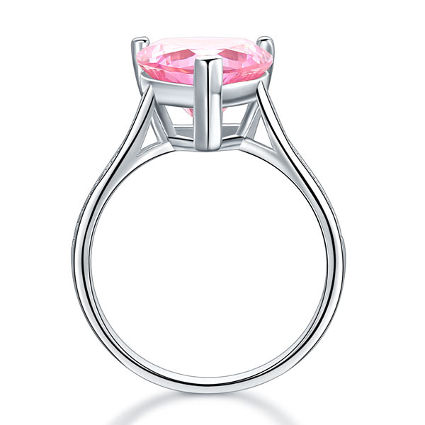 925 Sterling Silver Bridal Engagement Ring 3.5 Carat Heart Pink Simulated Diamond Jewelry