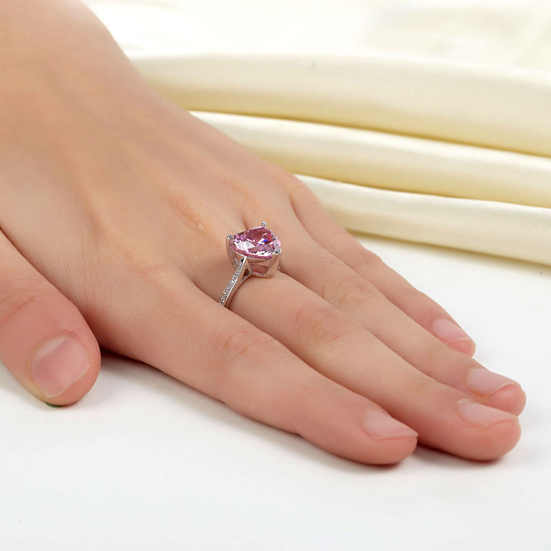 925 Sterling Silver Bridal Engagement Ring 3.5 Carat Heart Pink Simulated Diamond Jewelry